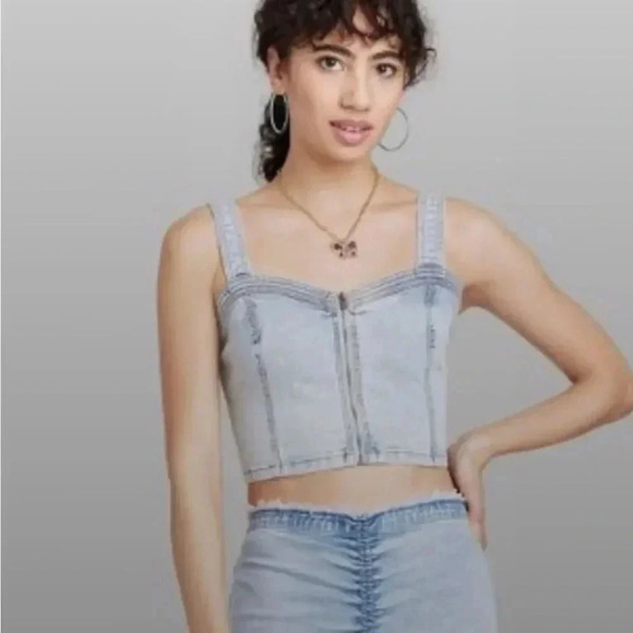 Wild Fable Women's Denim Zip-Front Corset Tank Top - Picture 1 of 12